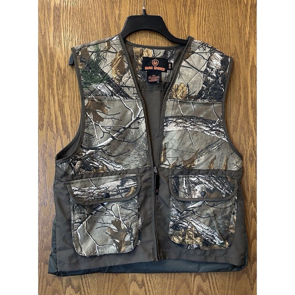 Game Winner Camo Hunting Vest Mens Outdoor Realtree Pockets Game Bag Brown Sz M